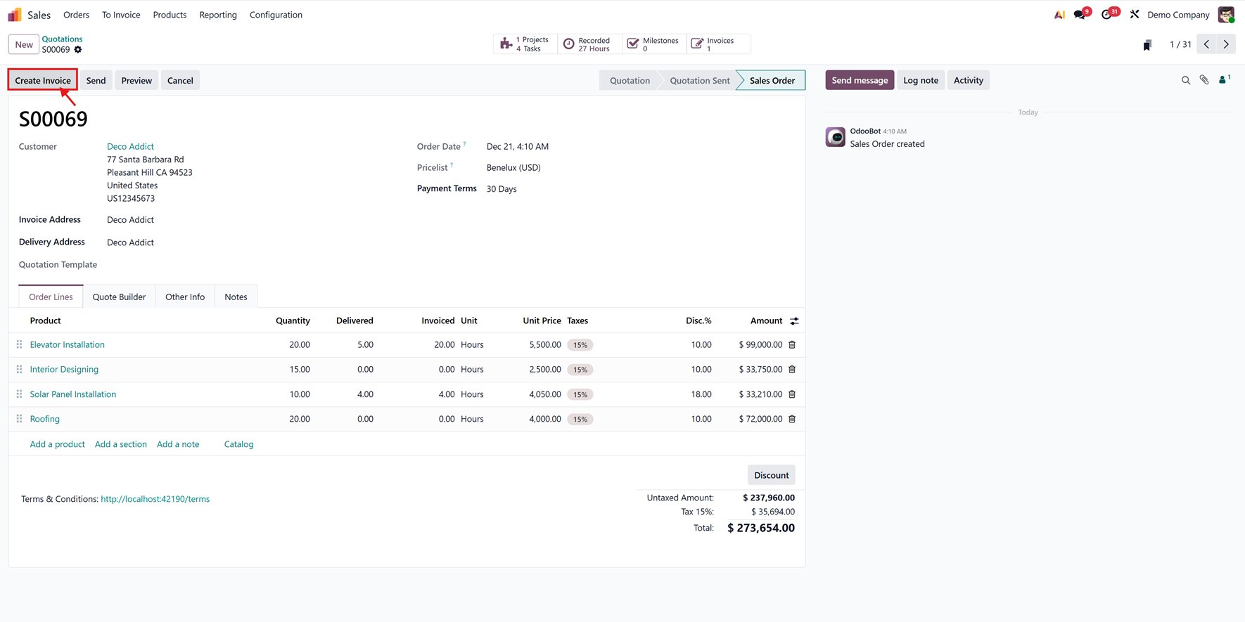 Create Invoices in One Click